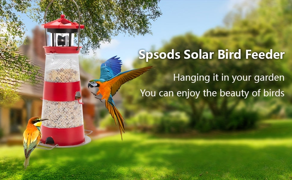 Solar Bird Feeder Lighthouse Hanging Outdoor Birdfeeder Garden Lantern LED Lights Backyard Decor Patio Gifts for Bird Lovers