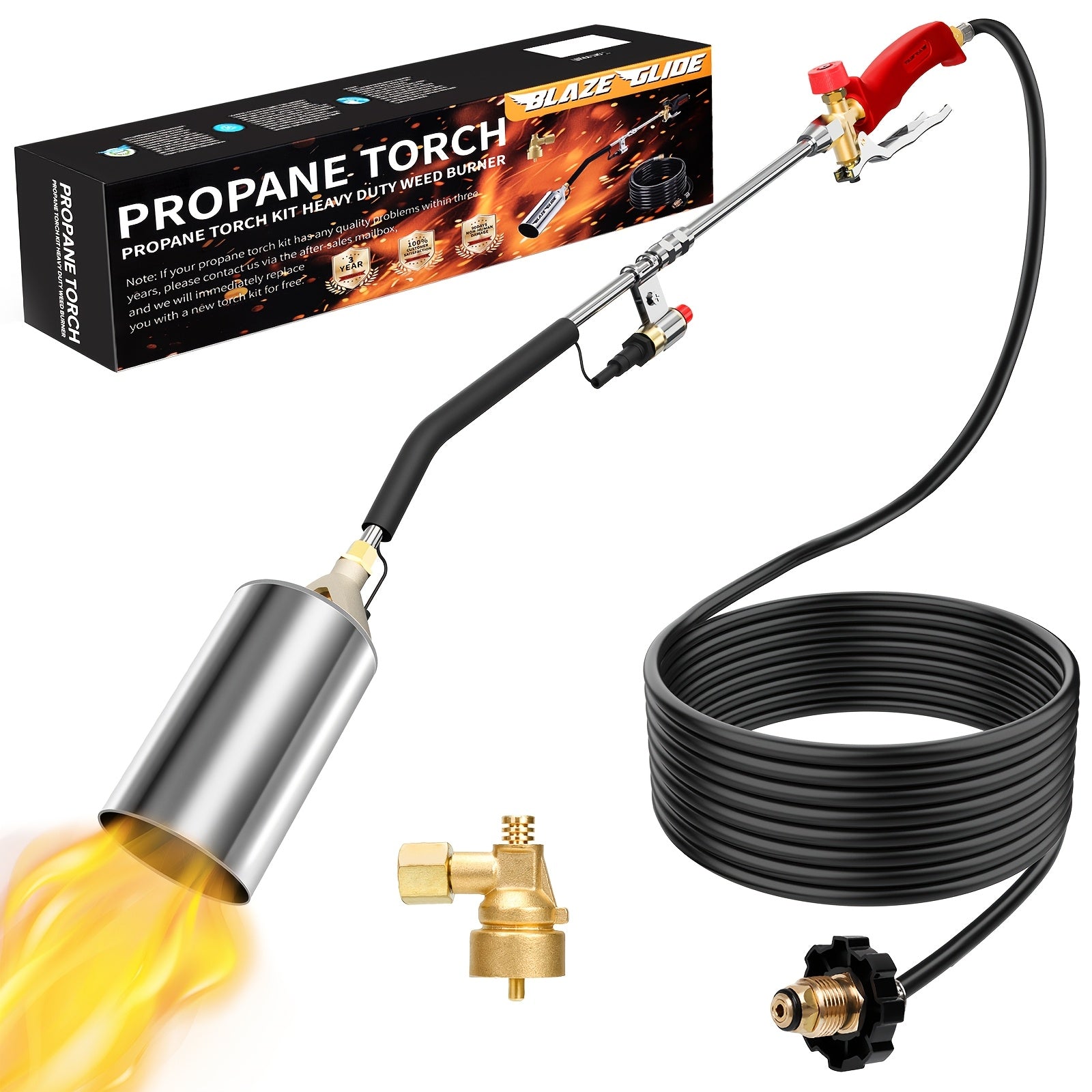 Propane Blowtorch Burner Weeding Blowtorch High Fire Output with 10ft Hose, Flame Thrower with Turbine Trigger for Flame Weeding Garden Wood Melting Ice And Snow (Gas Tank And Fuel Not Included)