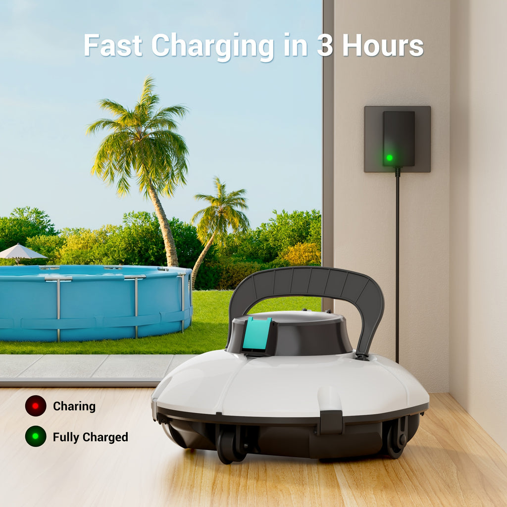 Swimming Pool Robot Vacuum Cleaner, Transparent Designed Pool Vacuum Cleaner with Strong Suction Power, Suitable for Flat Swimming Pools Over 35 Feet, Powerful And Long-Lasting