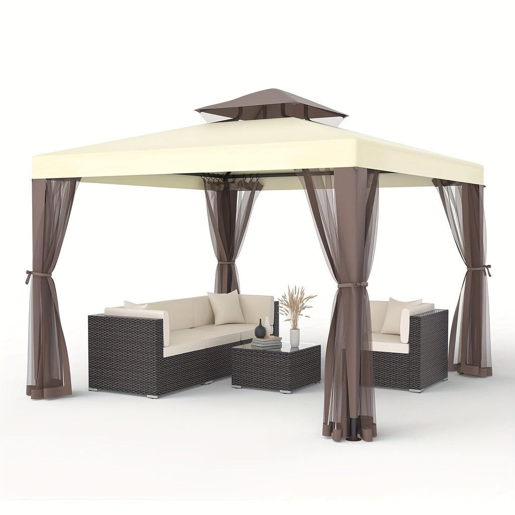 Outdoor Gazebo, 10x10 Patio Gazebo Waterproof Canopy Tent UV-Resistant 2-Tier Top Sturdy Canopy Tent for Camping with Mosquito Netting for Garden Patio Backyard