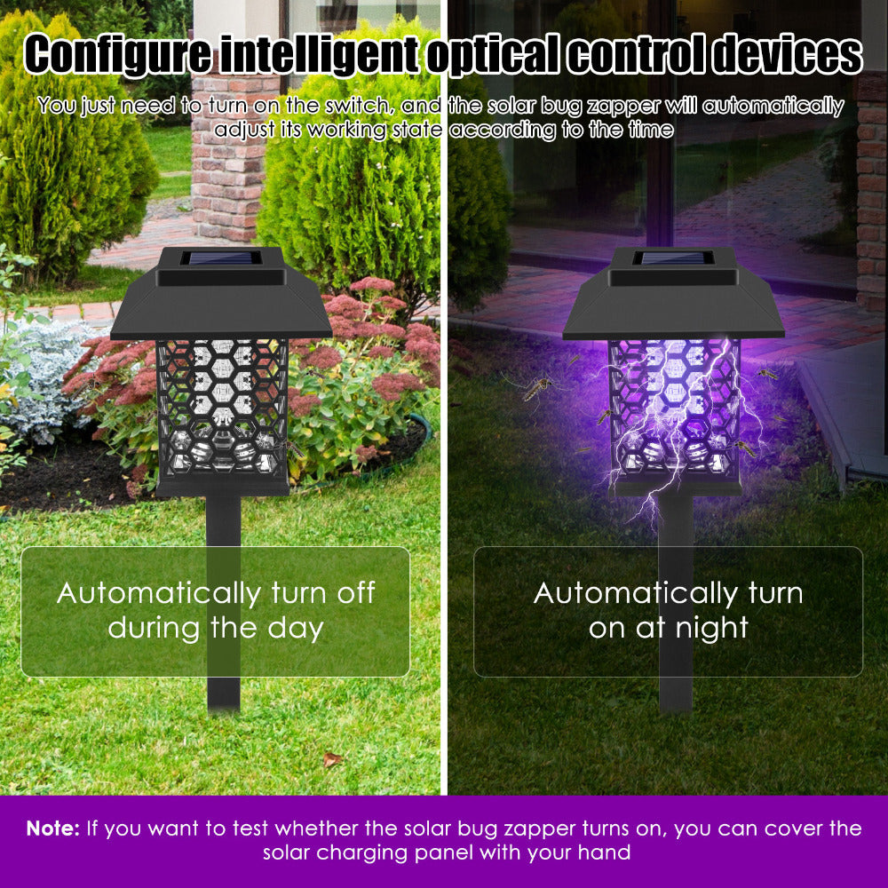 Solar Bug Zapper Outdoor 2/4 Pack Garden Mosquito Zapper IP44 Cordless Rechargeable Auto On/Off Flying Insect Zapper Mosquito Lamp Catcher Decorative Light for Patio