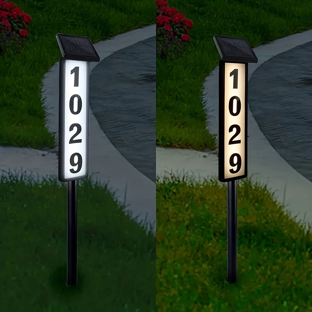 Solar Pillar Sign Light with Address Glow, LED Doorplate Light, Featuring Faster-Charging Upgraded Battery, Switchable White/Warm Light, No Wiring Needed, Auto-On at Night, IP44, Suitable for Homes, Businesses, Factories, Etc