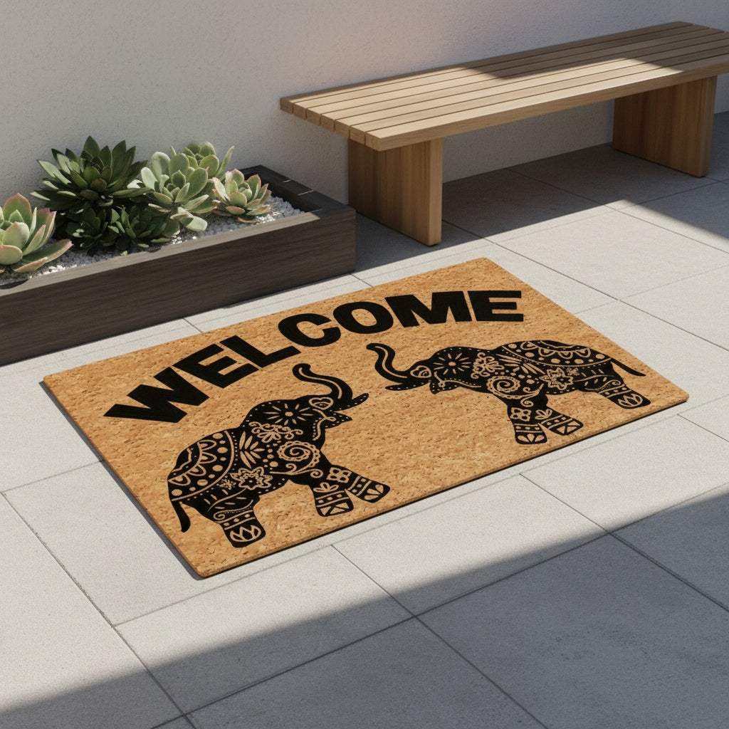 Bohemian Style Elephant Welcome Doormat | Personalized Monogram Kitchen Rug With Anti-Slip Rubber Back, Novelty Gift Mat, 23.7 X 15.9 Inches
