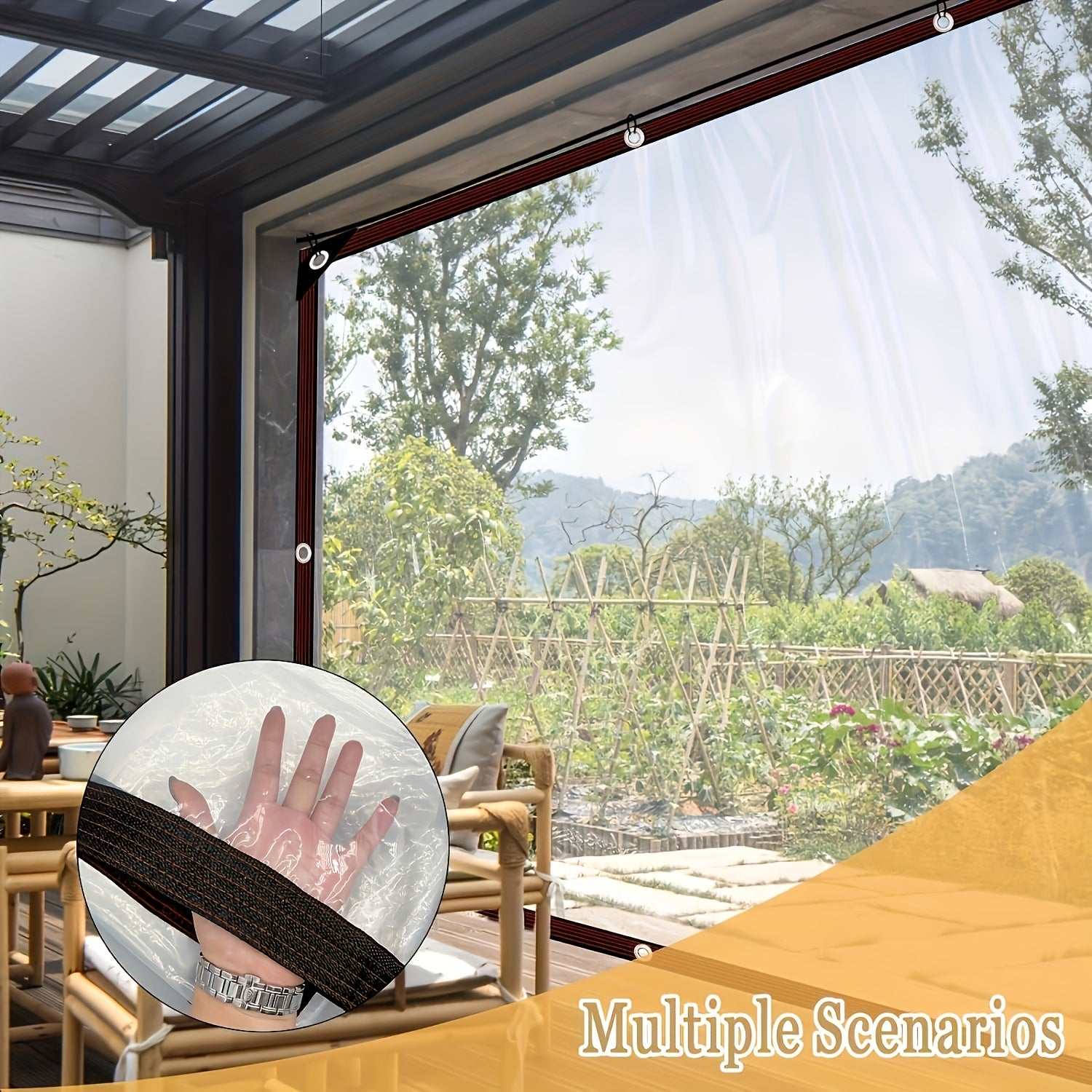 Transparent Waterproof And Oil Proof Cloth, 20 Mil, with Metal Ring Sunshade Film, Winter Plant Cover Film, Greenhouse Film, Suitable for Car, Yard, Chicken Coop, Porch, Terrace Sunshade, And Outdoor Camping, with Rain Proof Installation