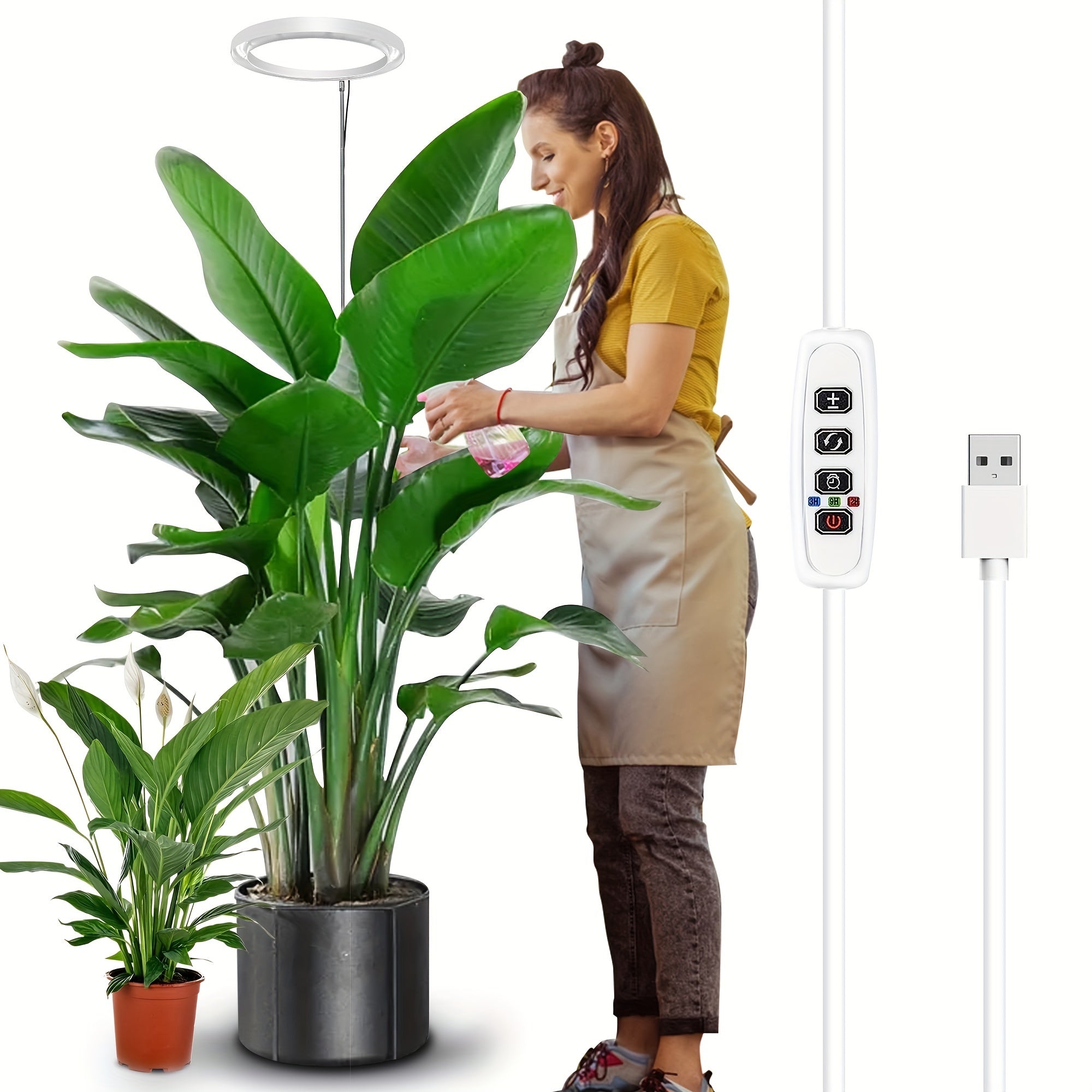 IGROWSLA 72 LED Full Spectrum Indoor Plant Grow Light, Adjustable Brightness, 3/9/12H Timer, 11.81-62.99inch Height, Ideal for Large Potted Plants, Painted Finish, USB Powered, No Battery Included