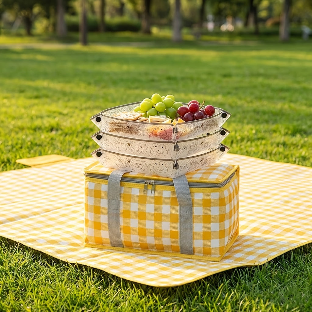 Picnic Bag & Mat Set, Deluxe Insulated Leakproof Large Capacity Cooler Bag, Waterproof Foldable Picnic Blanket, All-in-One Outdoor Supplies for Camping Hiking Beach Travel BBQ Family Party Non-Food Direct Contact