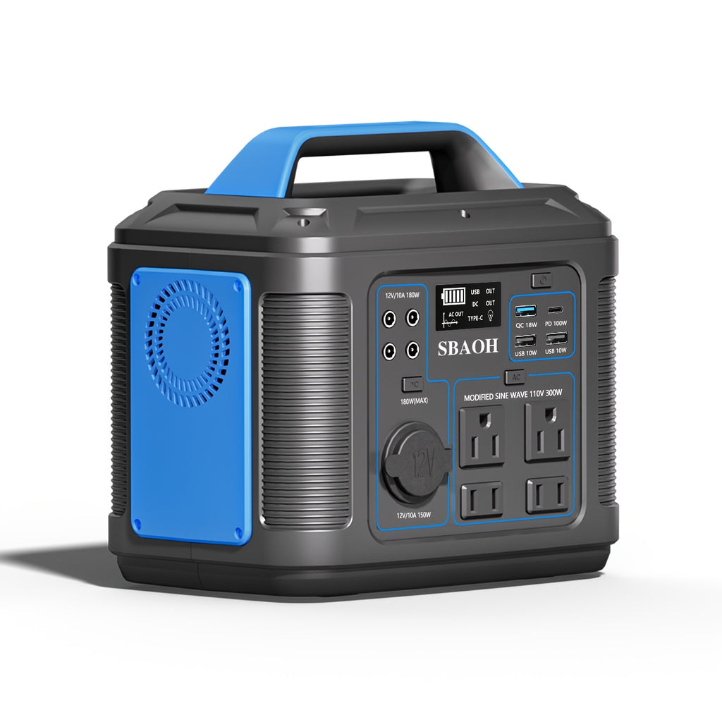 SBAOH 300W Portable Power Station 296Wh 80000mAh Solar Powered Generator with 100W PD Fast Charging, 13 Outlets, Digital Display, Lithium-ion Battery for Home Backup, RV Camping, And Emergency Power - (60W Solar Panel Is Optional)