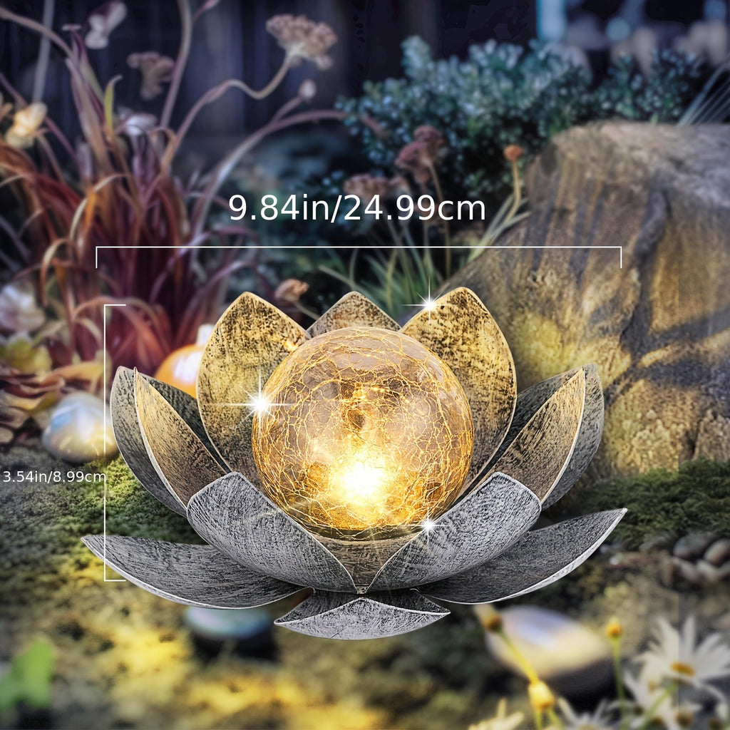 Outdoor Solar for Lotus Light, Black And White Solar Lights Garden Decoration, LED Beads with Cracked Glass Globes, Patio, Lawn, Steps Lights, Christmas Gift