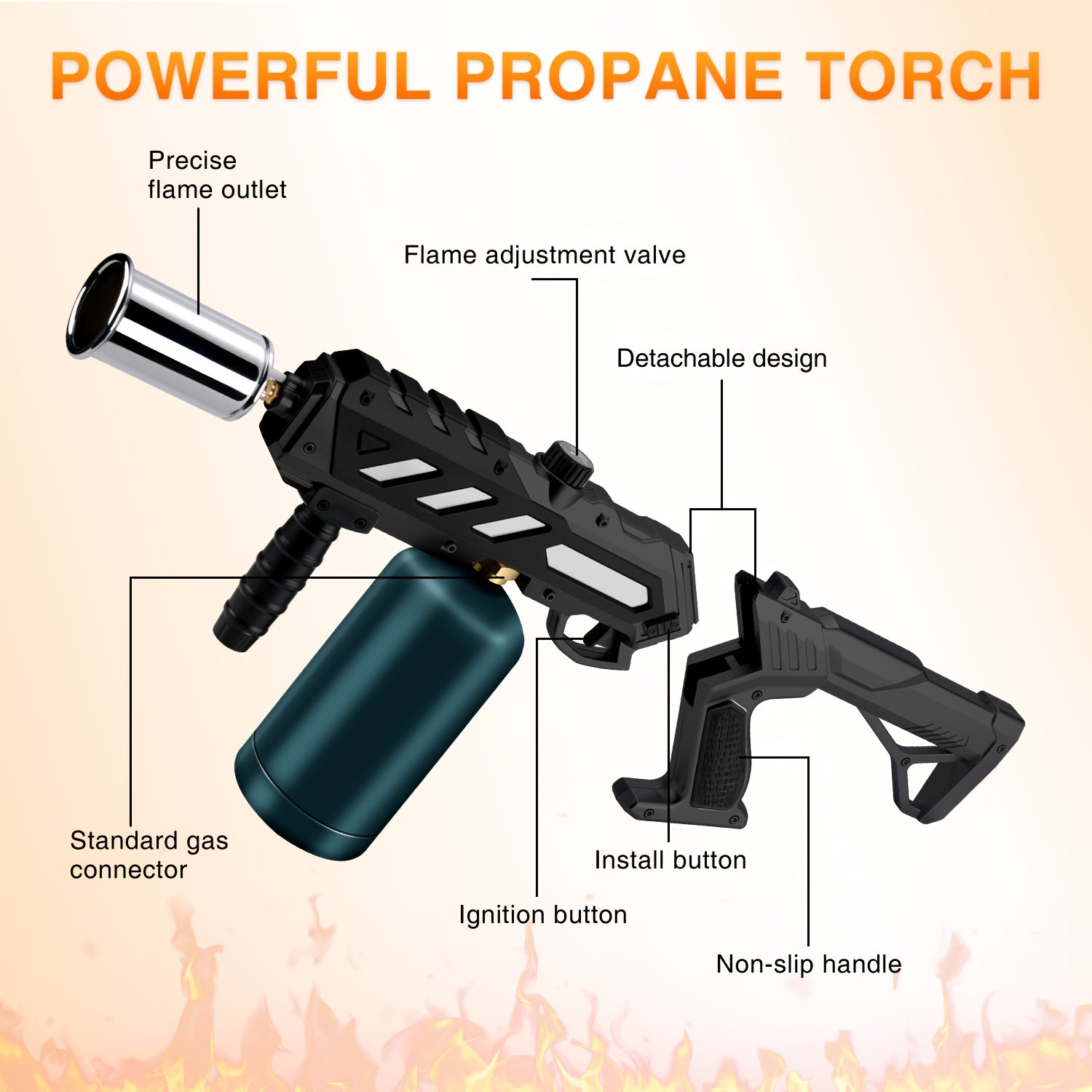 Powerful Propane Torch Gun with Adjustable Flame Thrower And Heavy-Duty Detachable Blow Torch for BBQ, Soldering, Camping, Snow Removal, Weed Killer, And Fourth of July Gifts (Tank Not Included) - Portable And for Parties, Bonfires, Gifts