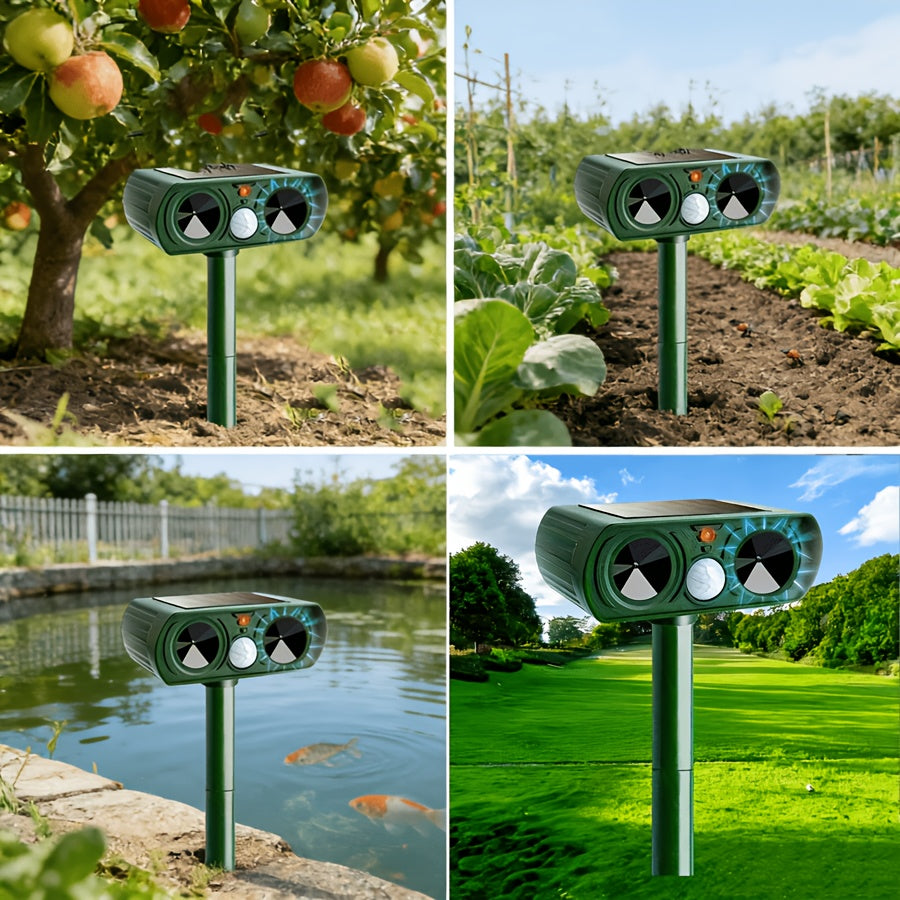 Solar-Powered Sonic Animal Repeller with Strobe Light And Motion Sensor - Keeps Wildlife Away from Yards, Gardens, And Property. IPX4 Rating, Weatherproof And Easy to Install. Sonic Technology