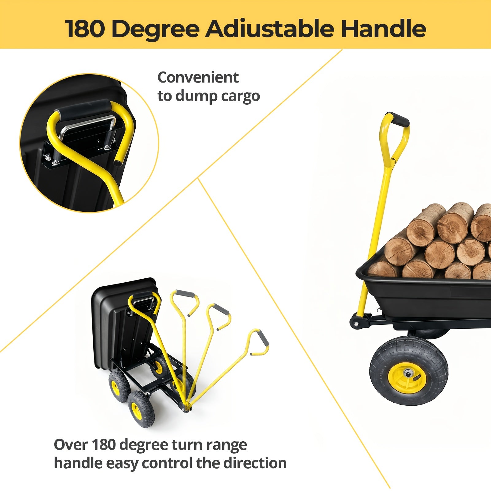 Multi Functional Heavy-duty Four-wheel Garden Handcart, Heavy-duty Steel Frame Structure, Plastic Body, All Terrain Outdoor Yard Handling Vehicle With D-shaped Handle Steering, Suitable For Outdoor Gardening, Lawn, Farm, And Building Handling