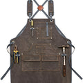 Durable Cotton Canvas Apron with Multiple Pockets for Woodworking, Electrician, and Gardening - Adjustable Brown Faux Leather Straps & Metal Buckles for Secure Fit