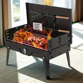 Portable BBQ Charcoal Grill - Compact Folding Cast Iron Grill Suitable for Wood/Charcoal/Pellet Fuel, Lightweight Outdoor & Barbecue Grill for Camping, Picnics, Tailgating, Beach, Backyard Parties - No Assembly Required, Cooking Area <400sqin