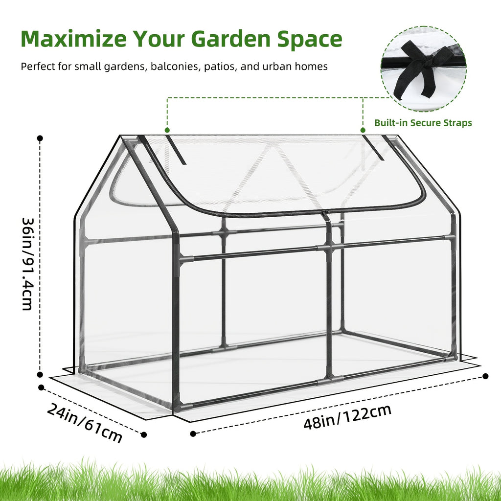 TOMNK Mini Greenhouse, Greenhouse Portable Quick-Setup Small Tabletop Waterproof UV Protected PVC/PE Cover Shelter for Outdoors/Indoors, Top 2 Layers, with Additional Ultra-Fine Insect Mesh, 4*2*3ft/6*3*3ft, Clear/Green.