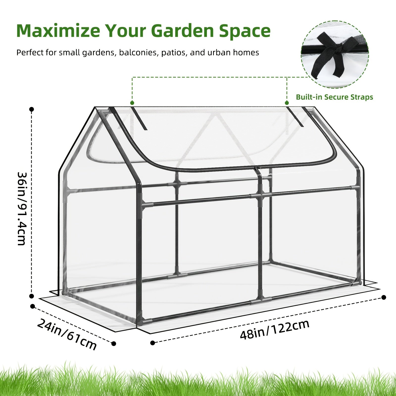 TOMNK Mini Greenhouse, Greenhouse Portable Quick-Setup Small Tabletop Waterproof UV Protected PVC/PE Cover Shelter for Outdoors/Indoors, Top 2 Layers, with Additional Ultra-Fine Insect Mesh, 4*2*3ft/6*3*3ft, Clear/Green.