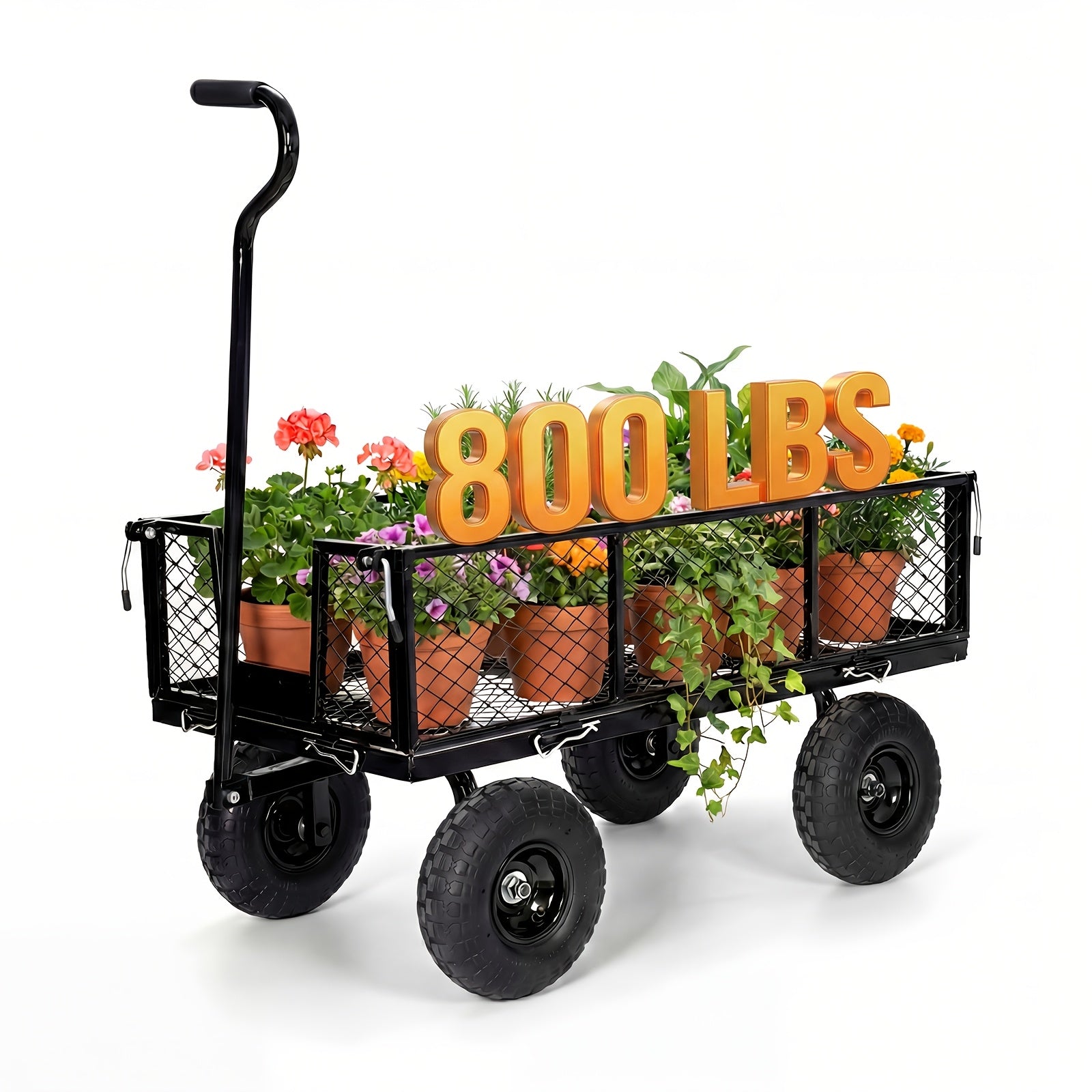 Northsky Heavy Duty Garden Cart - 800Lbs Load Capacity with 180° Rotating Handle, 10" All-Terrain Tires, Removable Sides for Easy Hauling, Garden Wagon for Yard Work, Outdoor Utility Cart