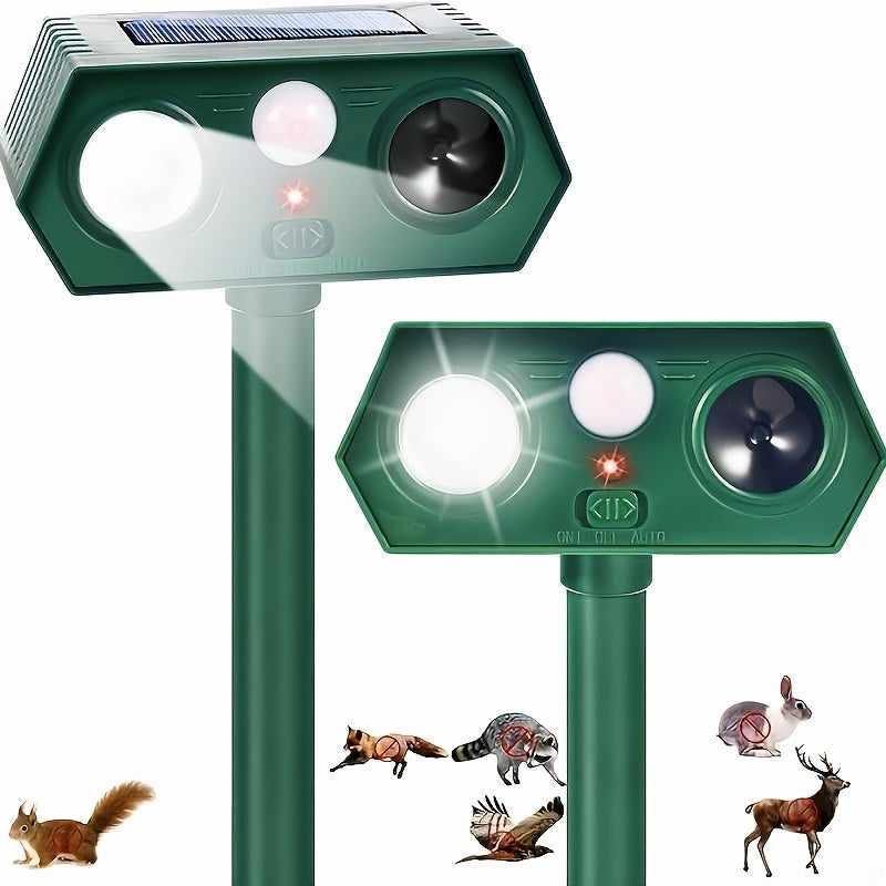 2pcs Solar-Powered Rodent Repellent Devices, Suitable for Outdoor Rodent Repellents, IP44, Equipped with PIR Motion Sensor And LED Flashlight. Squirrel Repellent Device, Suitable for Raccoons, Rabbits, Deer, And Skunks