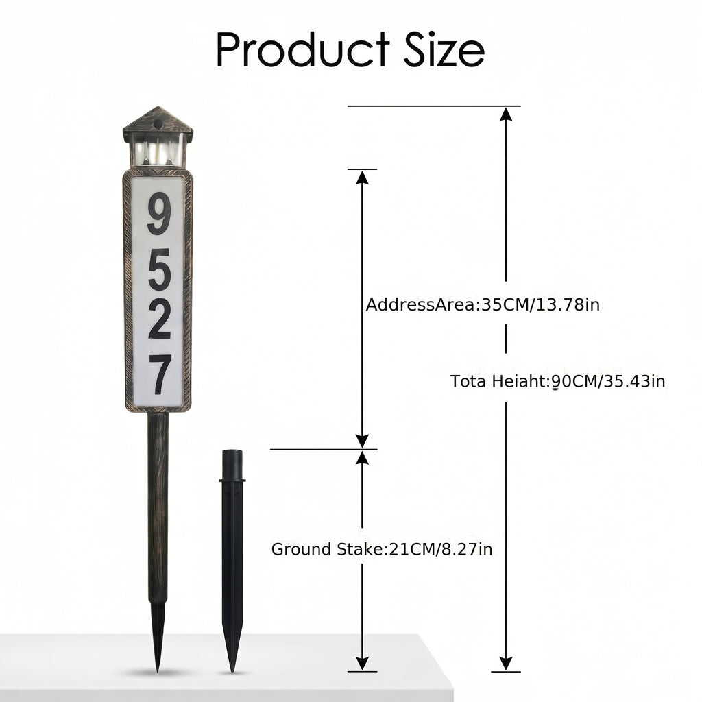 Solar Powered Address Sign with 3 Color Modes, IP44 LED Illuminated House Numbers for Outside, Yard, Apartment, Street - Easy to Install