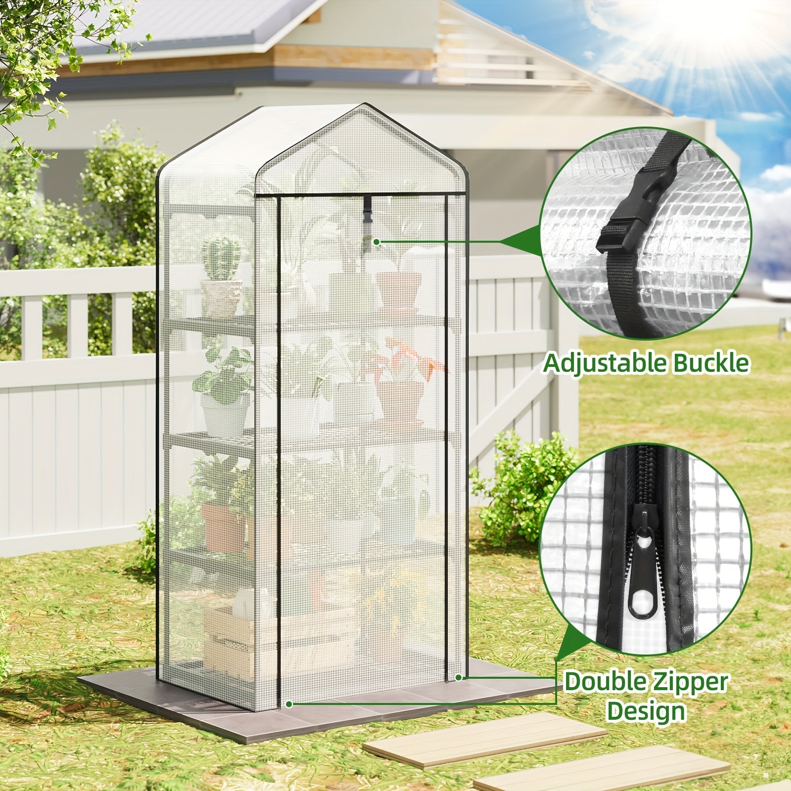 3/4-Layer Iron Framed Garden Greenhouse With PE Cover, Greenhouse For Indoor Outdoor, Small Plastic Plant Green House Rack Stand Portable Greenhouses With Durable PE Cover For Seedling, Ideal Gardening Deco, White/Green, For Halloween And Christmas