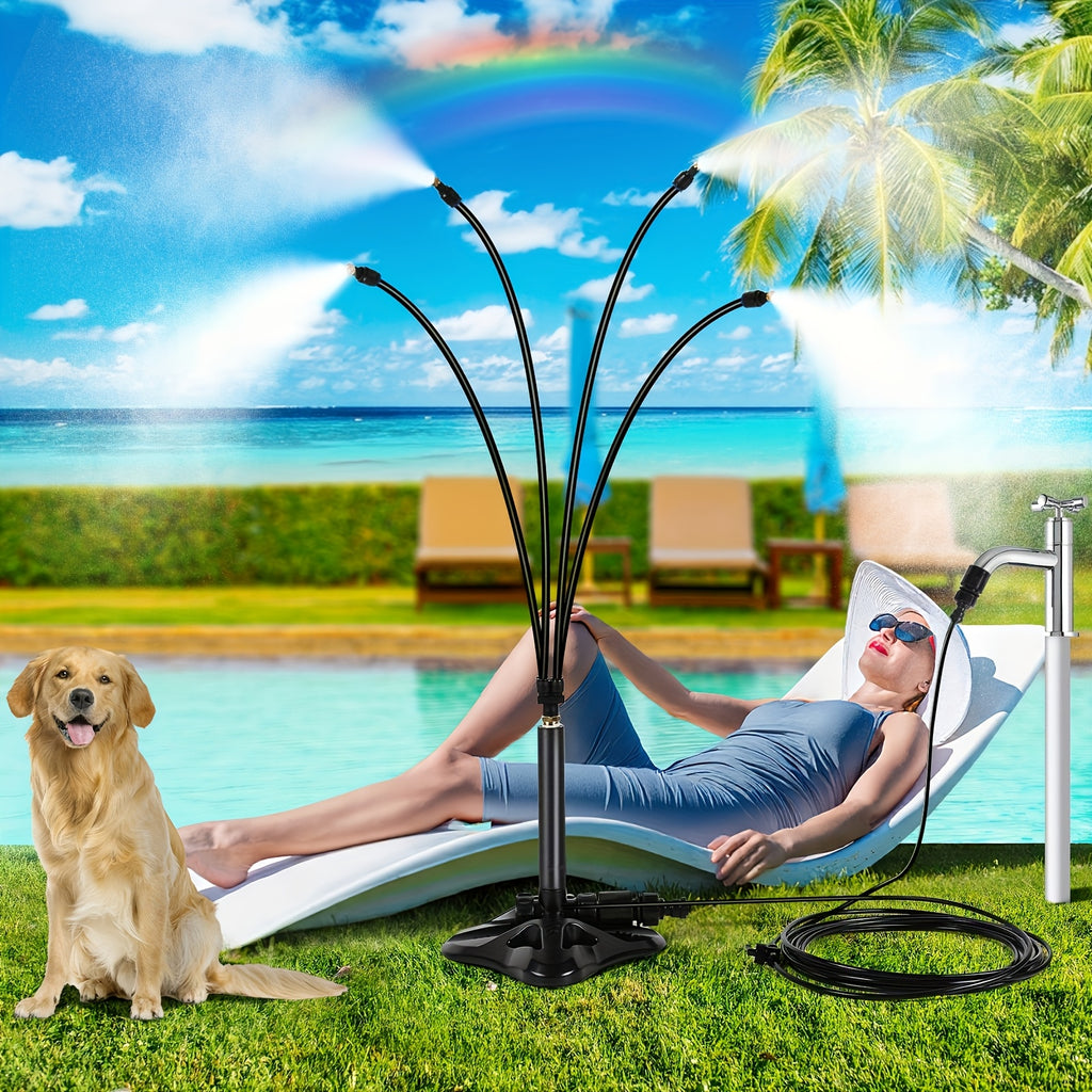Mist Cooling System, Outdoor Patio Standing Mist, Portable Standing Mist Cooling System with 26.24ft. Spray Line, Upgraded Misting System for Patios, Pools, Gardens Watering, Water Play, Pet Cooling, No Plugging In Or Energized Use, 5 Water Pipes.