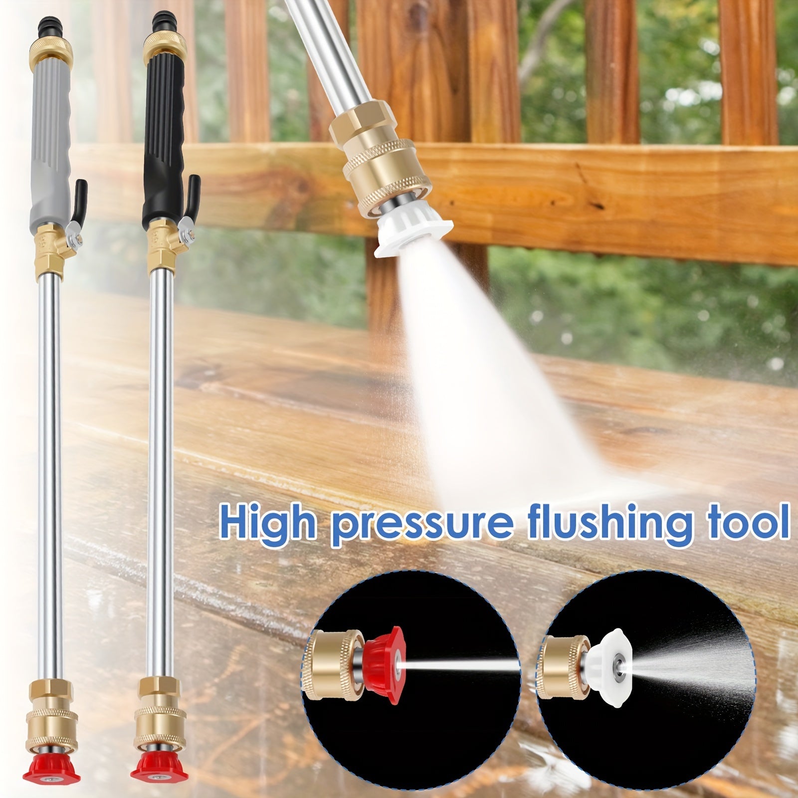 A Sturdy High-Pressure Washer Spray Bar Equipped with Two Nozzles - a Versatile Garden Hose Attachment Designed for Effective Cleaning of Vehicles And Outdoor Spaces. Constructed from Resilient Aluminum Alloy