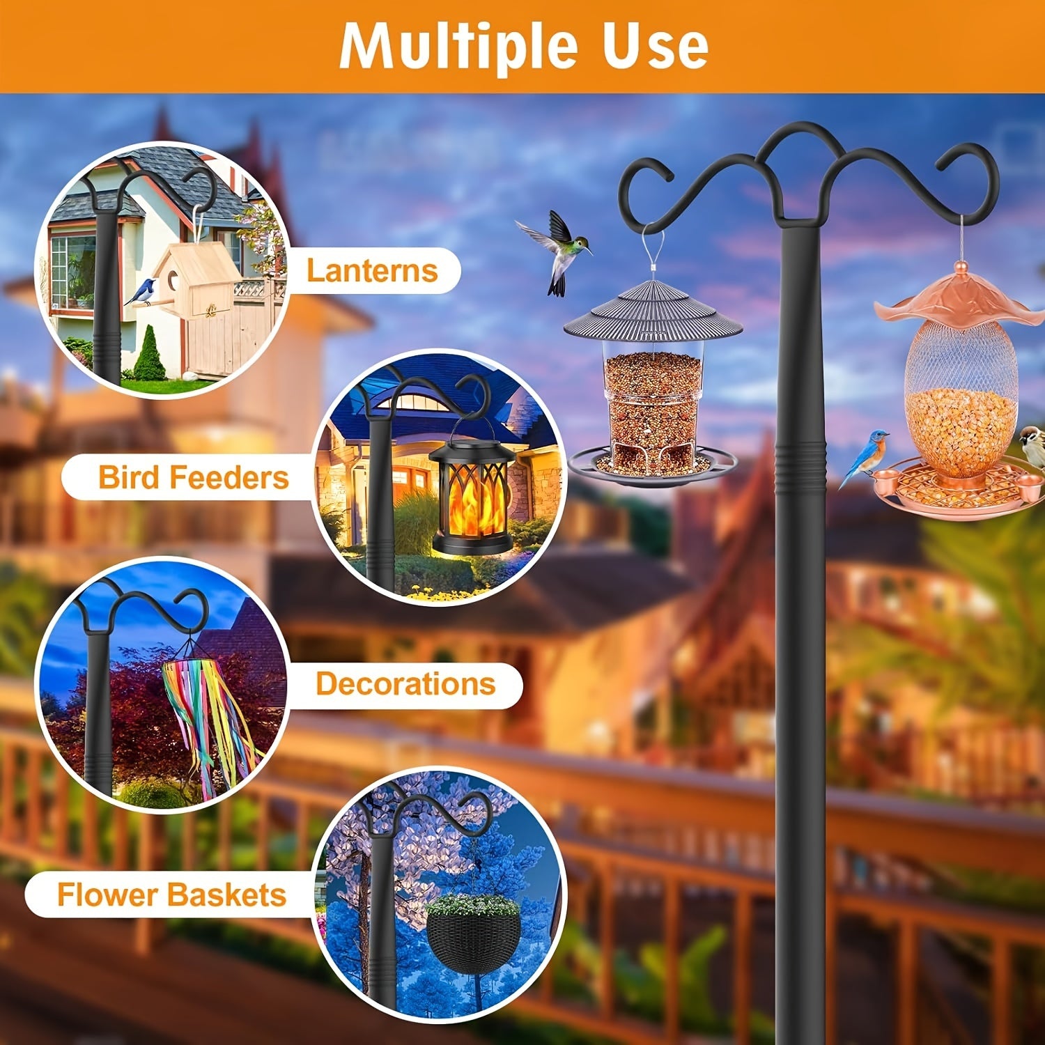 90 Inches 2pcs Adjustable Garden Shepherds Hook, Heavy Duty Rust Resistant Metal Stake with 5-Prong Base, Perfect for Bird Feeders, Flower Baskets, Solar Lights, Lanterns And Wind Chimes, Ideal for Summer Fall Patio Yard Garden Decor
