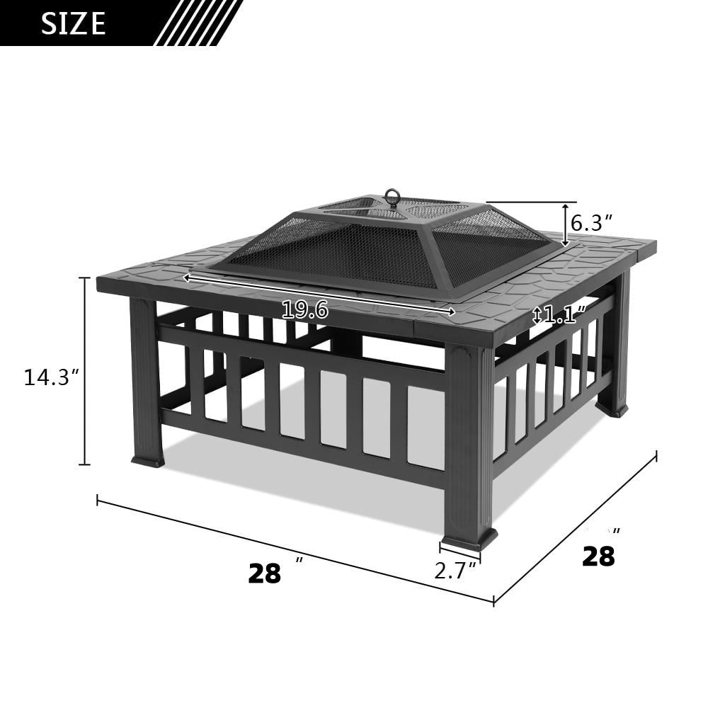 28 Inch Outdoor Fire Pit Firepit Table Metal Outdoor Fireplaces for Outside Patio Camping Black