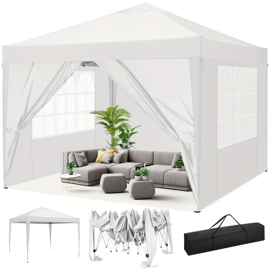 10×10ft Waterproof And Stable Against Cold, Party Tent With 4 Side Panels, Pop-up Folding Gazebo, UV Protection 50+, Garden Gazebo With Transport Bag, Easy To Install And Remove