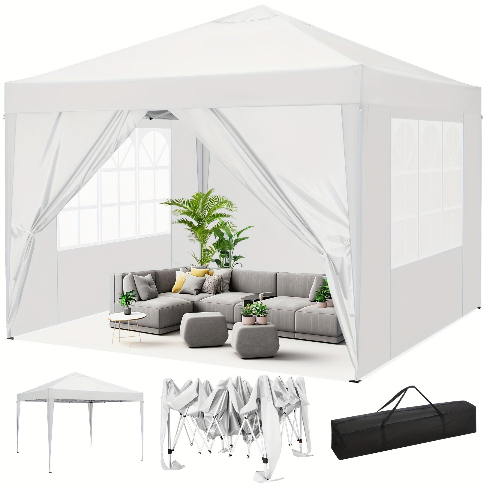 10×10ft Waterproof And Stable Against Cold, Party Tent With 4 Side Panels, Pop-up Folding Gazebo, UV Protection 50+, Garden Gazebo With Transport Bag, Easy To Install And Remove