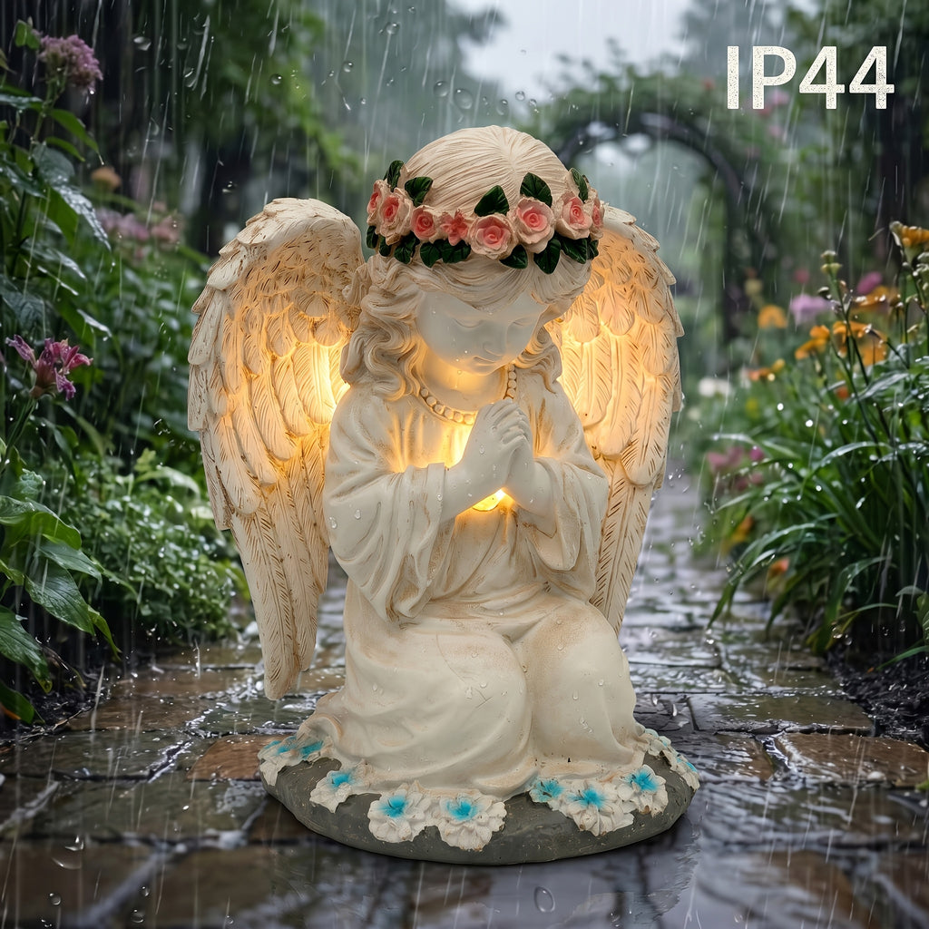 Solar Angel Garden Statue, Outdoor Lawn Decor Figurine Light, Resin Flower Sculptures with LED Lights, Art Housewarming Ornament Gift for Yard Fairy Backyard Lawn Patio Porch Balcony