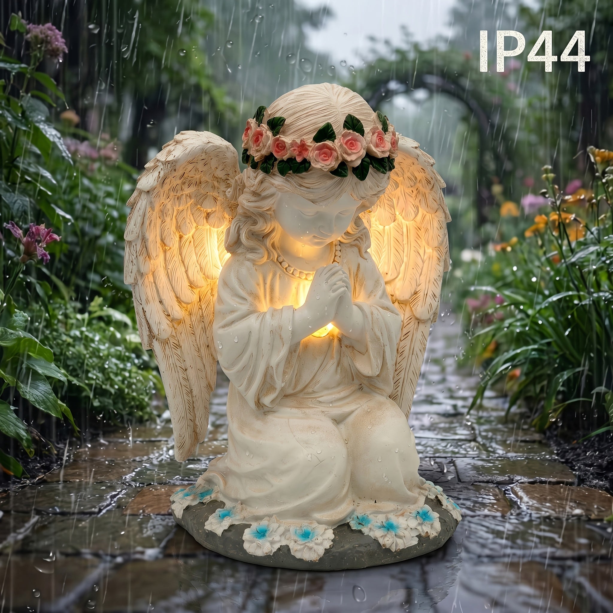 Solar Angel Garden Statue, Outdoor Lawn Decor Figurine Light, Resin Flower Sculptures with LED Lights, Art Housewarming Ornament Gift for Yard Fairy Backyard Lawn Patio Porch Balcony