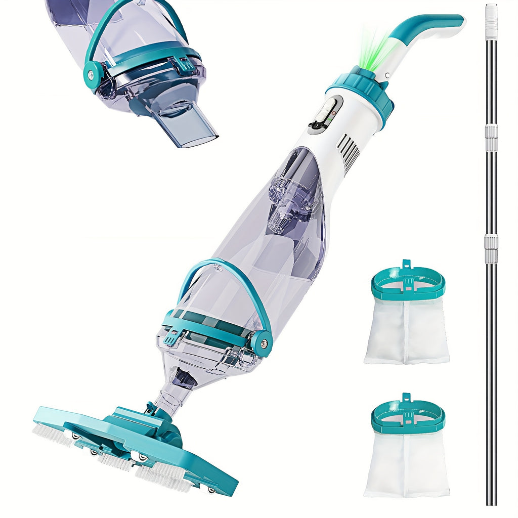 Cordless Pool Vacuum for Above Ground Pool 19.5 GPM, All-Angle Head&LED Display, Handheld Rechargeable Spa Vacuum Cleaner for Inground Pools for Hot Tub, IPX8, Leaves, Debris, Shallow Steps