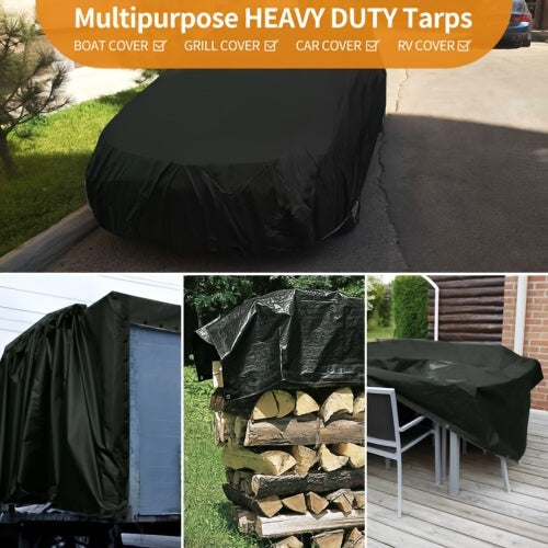 [Heavy Duty Waterproof Tarp] Heavy Duty Tarp, Waterproof 5 Mil Thick Green Plastic Tarpaulin Cover for Outdoor Patio Garden Use, UV Resistant, Poly Tarps for Trailer Car Truck Bike Pool Firewood