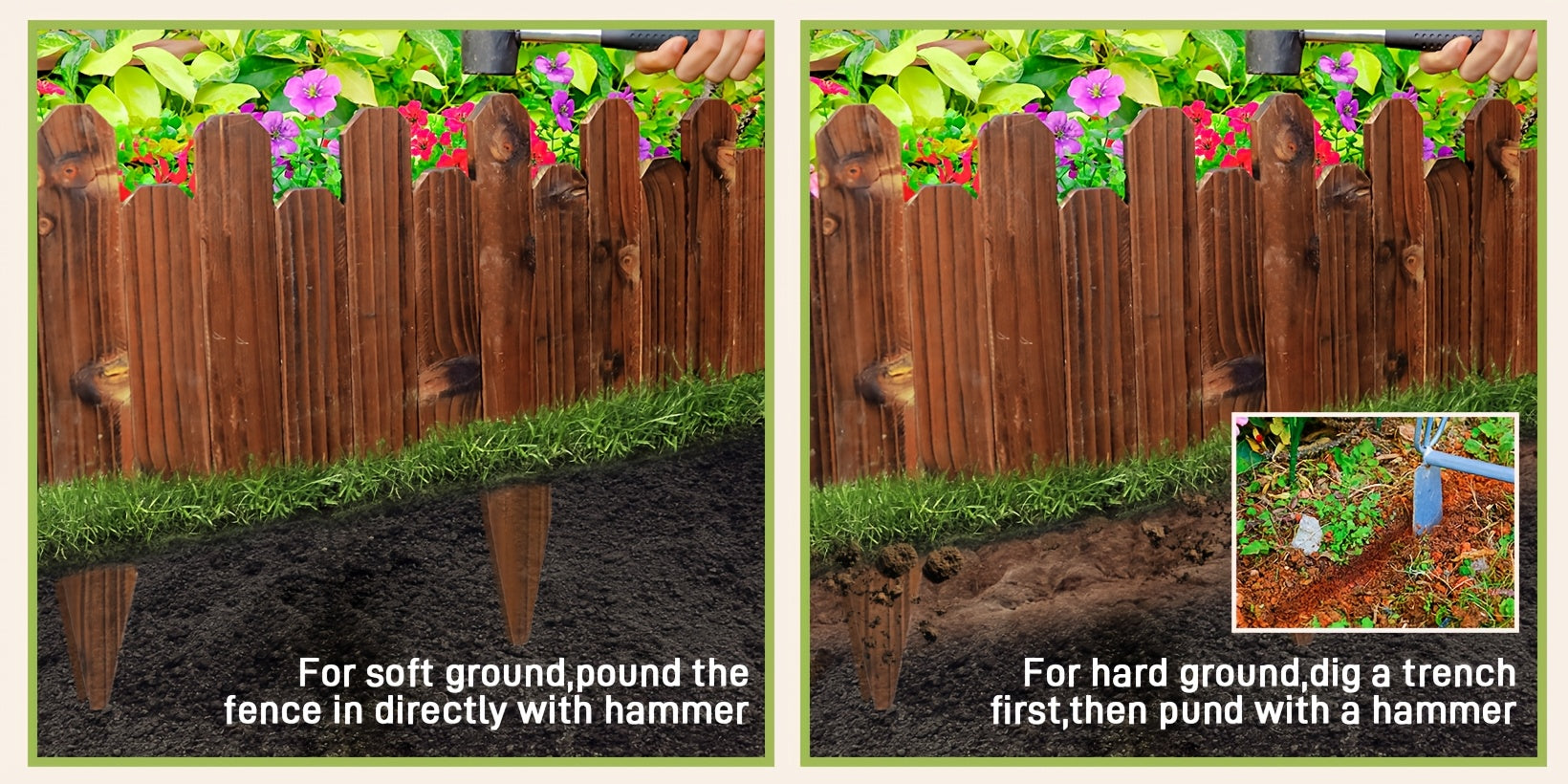 1pc 47.2-Inch Wooden Garden Edging, Decorative Small Picket Panels for Flower Bed Barriers And Landscape Fencing