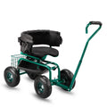 Garden Seat Cart 35.04*29.13*23.62inch, Black, Iron, with Backrest and Seat Cushion, Telescopic Handle, for Courtyard, Outdoor, Easy Planting, Gardening Tools, Garden
