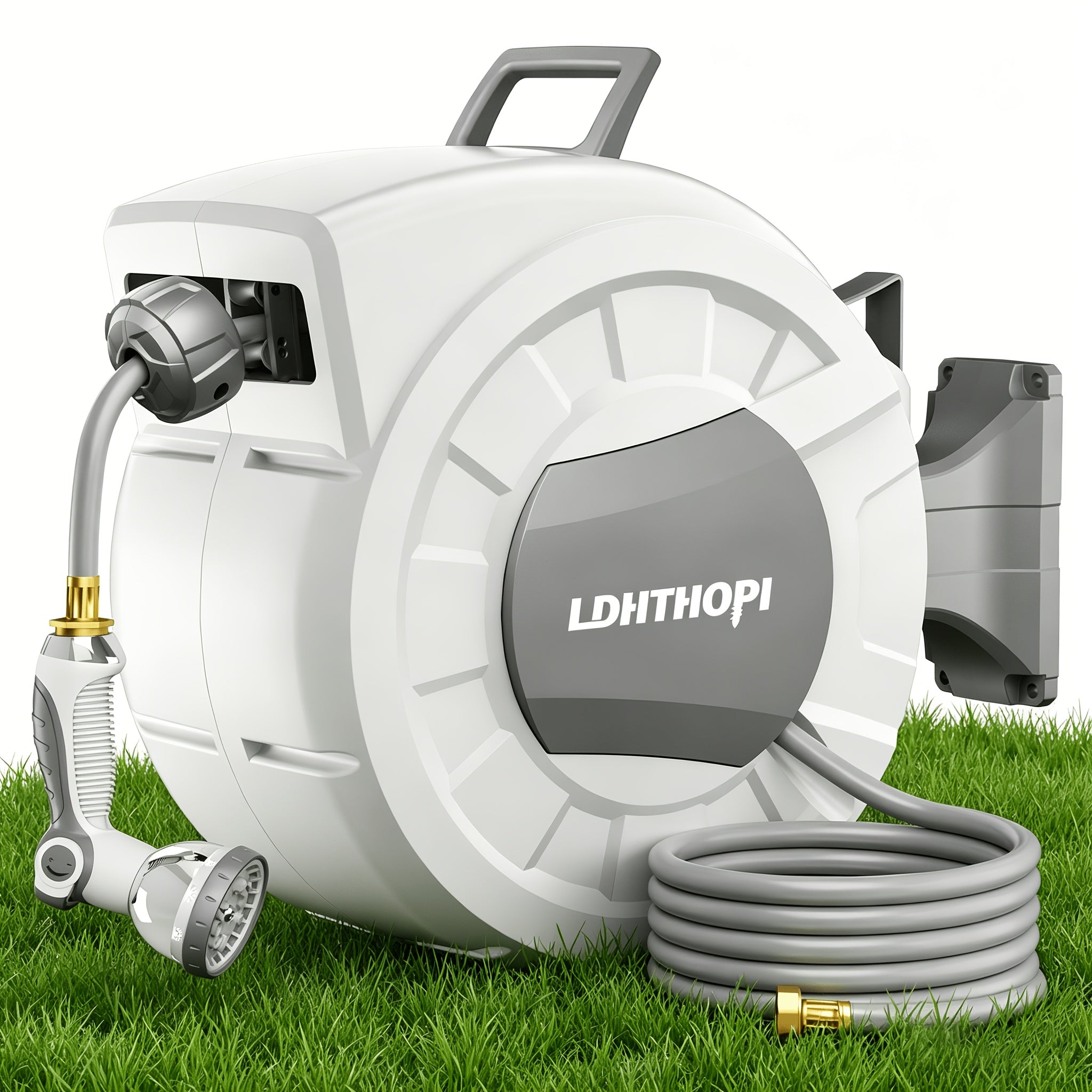 40/100/110/130FT X 1/2" Retractable Garden Hose Reel, Decorative Outdoor Garden Hose Reels - Automatic Self-Retracting Wall-Mount Hose Reel with Enclosed Storage, Any Length Lock, 10 Patterns Nozzle
