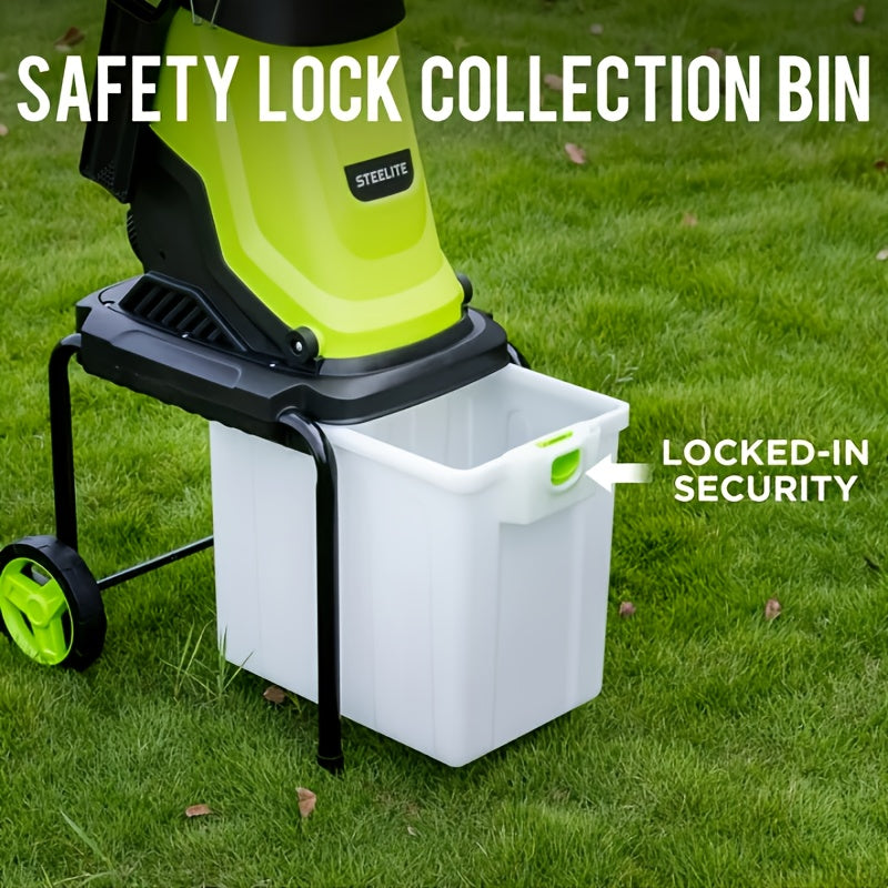 Deli Steelite Heavy-Duty Electric Wood Chipper Shredder, 120V 15-Amp Corded Leaf Mulcher with 13.21gal Collection Bin, 1.75 Inch Cutting Diameter, Wood Chippers, Shredders, & Mulchers