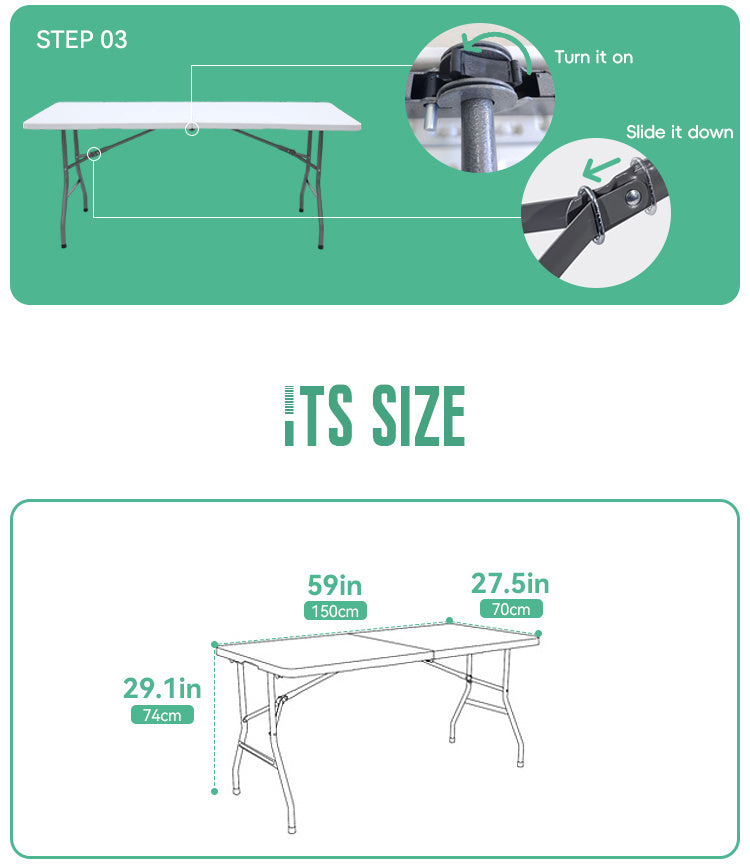【 4FT/5FT/6FT 】 Folding table with handle and safety lock, easy to set up, with a weight carrying capacity of 330 pounds, suitable for camping, picnicking, parties, and indoor activities, white
