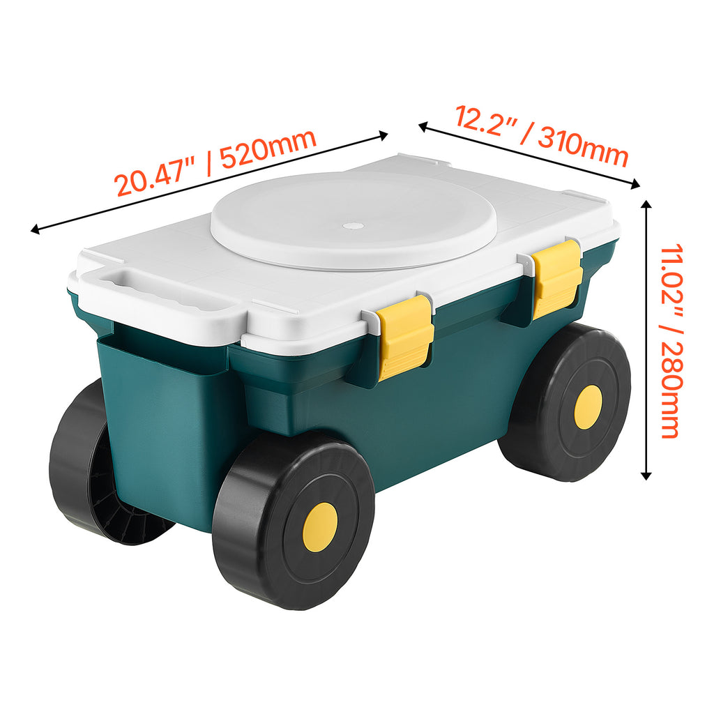 VEVOR Rolling Garden Cart with Seat 276 lbs Plastic Garden Scooter Storage Bin & Seat Light/heavy