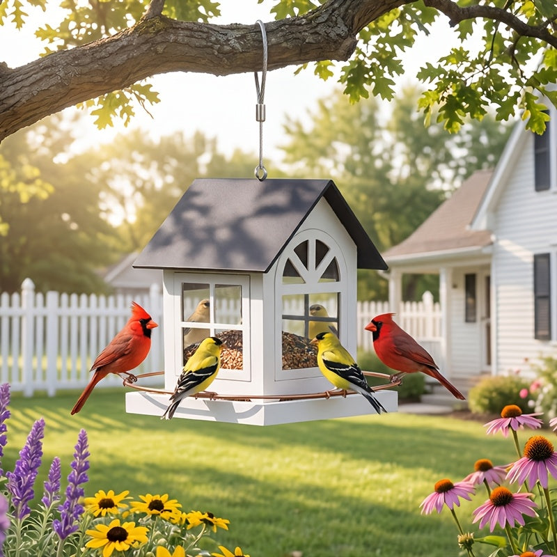 Red White Bronze Outdoor Bird Feeder, Large Capacity Hanging Bird Feeder for Wild Birds, Attracts Chickadees Hummingbirds Goldfinches Cardinals Finches Sparrows, Rustic Metal Decorative Birdfeeder, Gift for Bird Lovers Women Men, Mother'S Day Easter