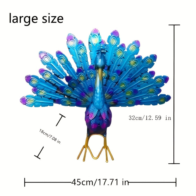 1pc Exquisite 3D Metal Peacock Statue - Vibrant Blue Bird Lawn Ornaments for Outdoor Backyard Patio Porch Decor - Durable Yard Art with Intricate Details, Weather-Resistant, Easy to Assemble