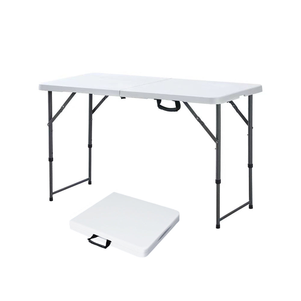 【 4FT/5FT/6FT 】 Folding table with handle and safety lock, easy to set up, with a weight carrying capacity of 330 pounds, suitable for camping, picnicking, parties, and indoor activities, white