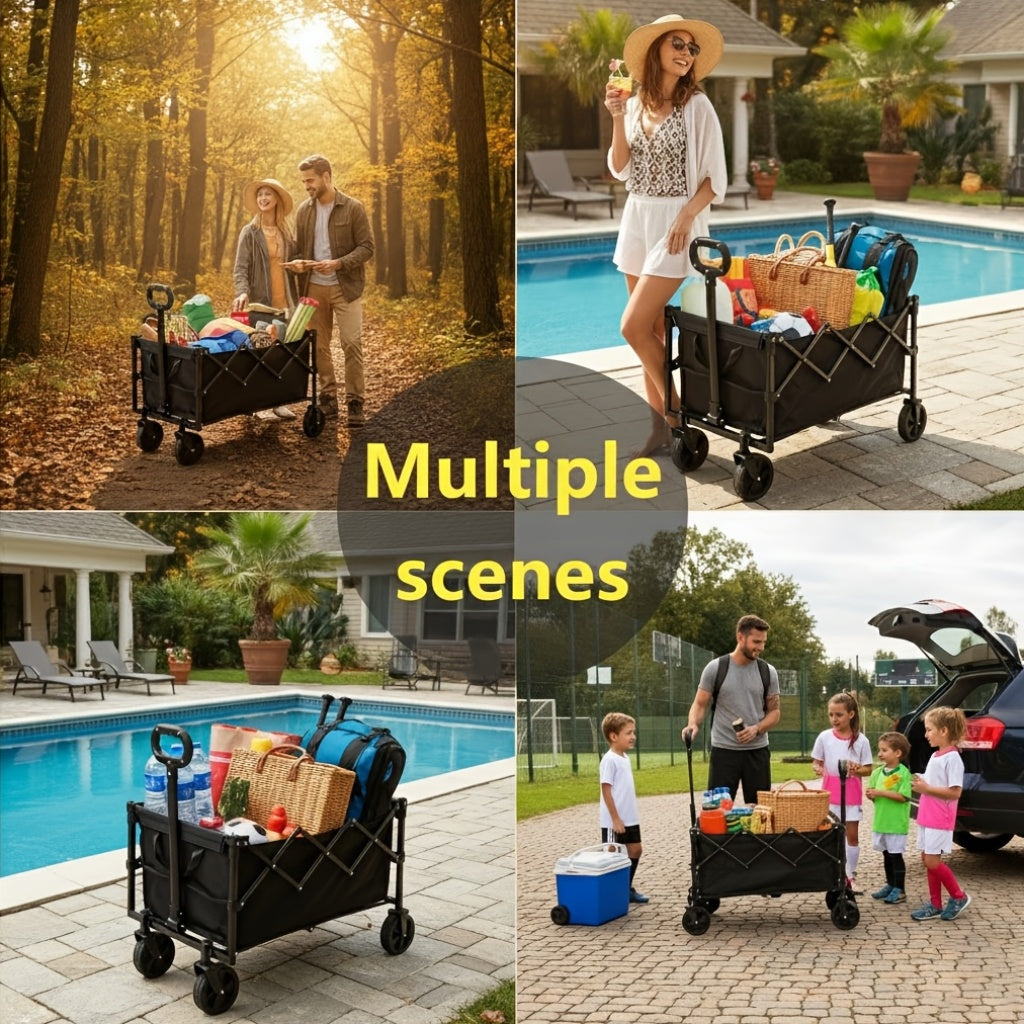 200pcs 350/490/660 Foldable Extra Large Travel Cart, Multifunctional Detachable Outdoor Portable Heavy-Duty Camping Wagon With All-Terrain Wheels, Suitable For Lawns, Sports, Shopping, Beaches, Camping, Toy Storage And Transportation.