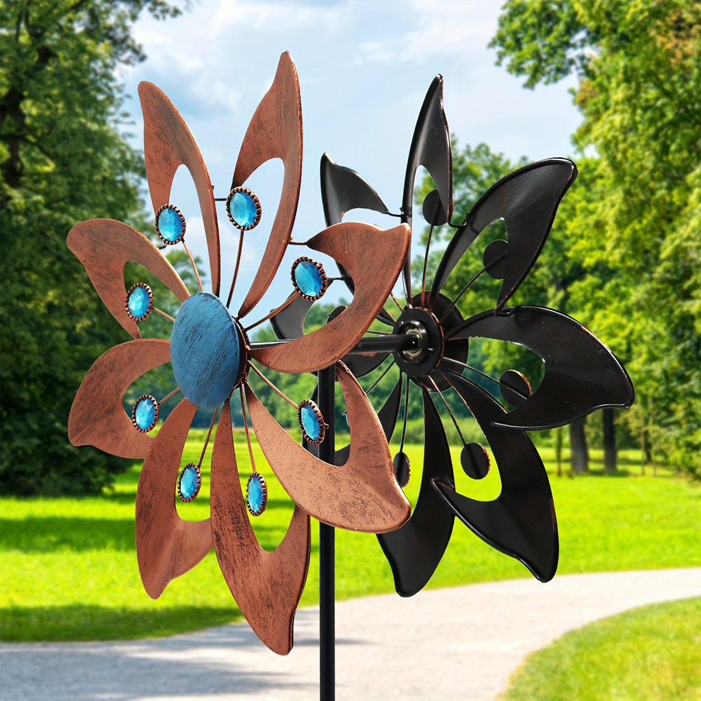 Outdoor Wind Spinner Windmill With Stake, Metal 360 Degree Double-sided Windmill For Garden, Yard, Lawn Decor, Gifts
