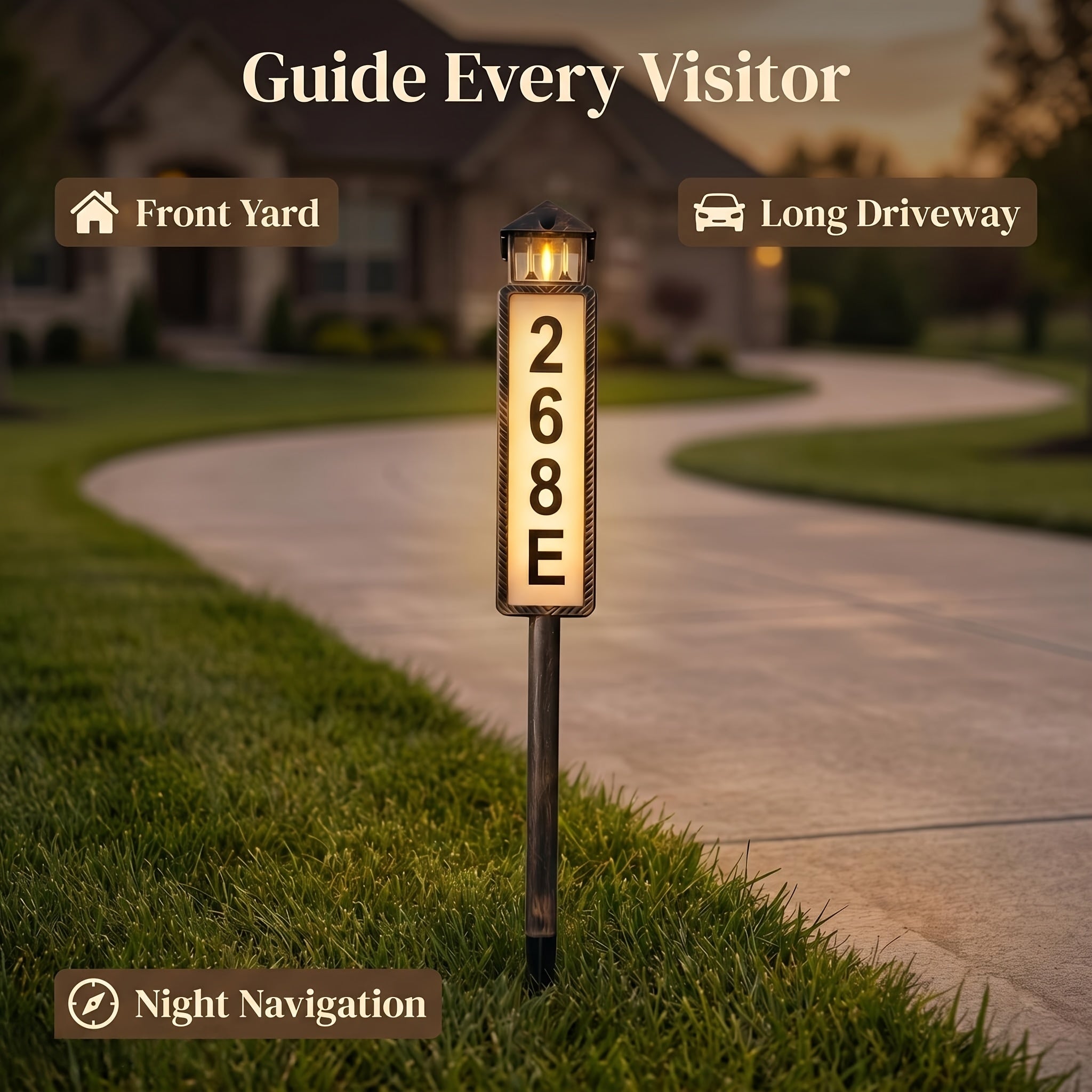 Solar Powered Address Sign with 3 Color Modes, IP44 LED Illuminated House Numbers for Outside, Yard, Apartment, Street - Easy to Install