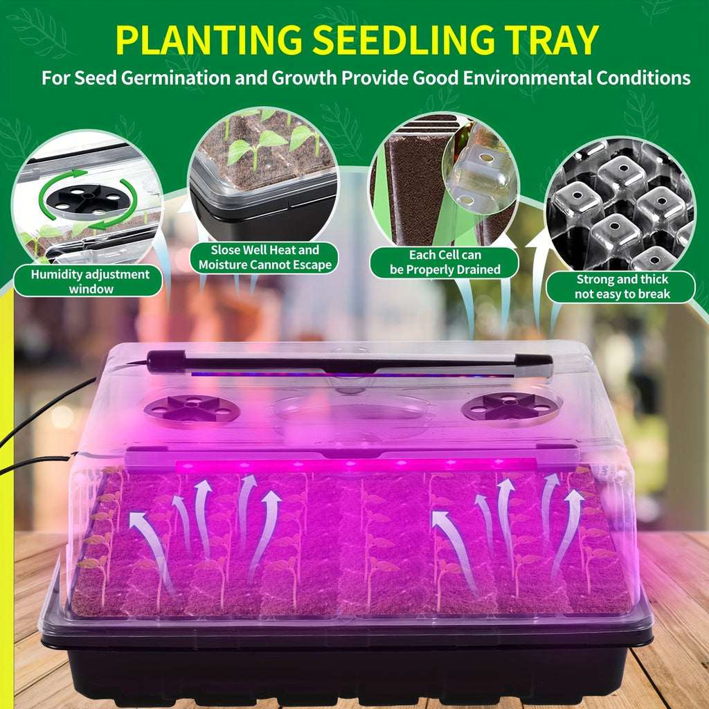 96 Cell Self-Watering Seed Starter Tray With Grow Light, Seed Starter Kit Humidity Dome, Indoor Seedling Starter Tray, Seed Starting Trays For Plant Germination, Seeds Growing, Timing, 10-level Brightness Adjustment
