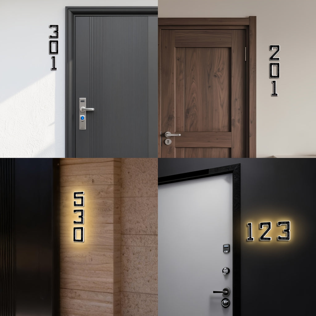 6.7 Inch Solar Powered LED House Number Sign, IP44 Address Number Light for Home, Light Up Door Numbers, 600mAh, Wall-Mounted, No Wiring Required, Modern Backlit Address Sign for Homes Decor