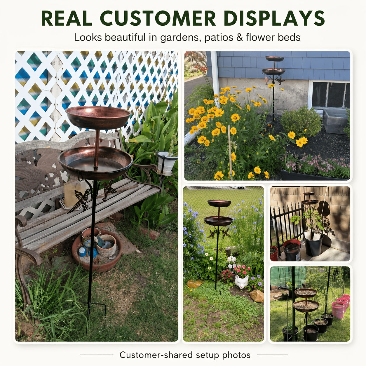 44-Inch Heavy Metal Double-Layer Bird Bath, Large Capacity Water And Food Bowl, Five-Claw Stable Base, Rust-Resistant, Durable And Easy to Install, Retro Bronze Outdoor Garden Decor, Multi-Functional Bird Feeder