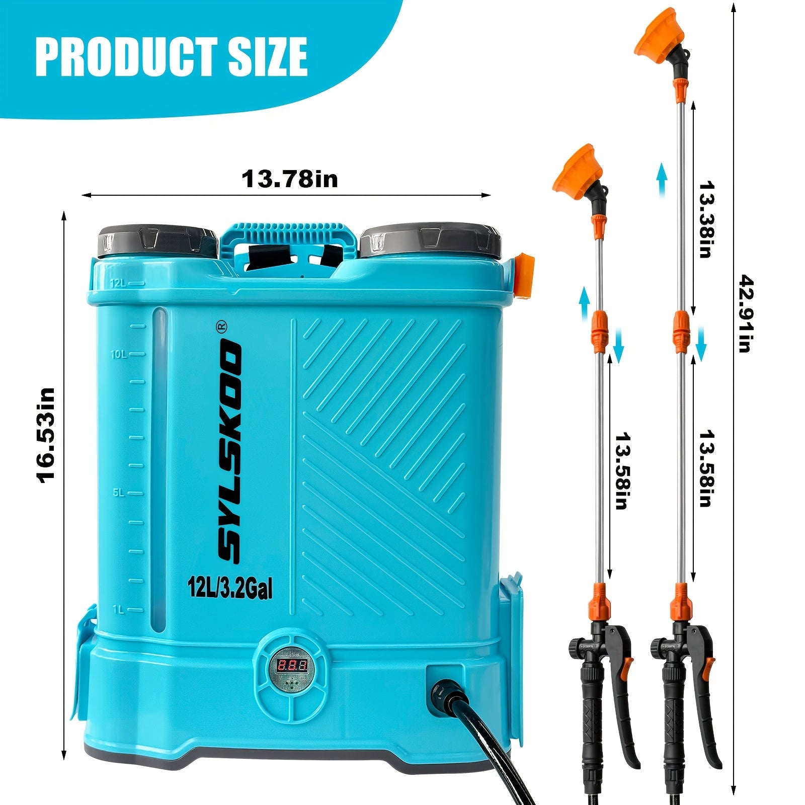 3.2 Gallon Backpack Sprayer Battery Powered, 0-80 PSI Adjustable Pressure Sprayer Compatible with 18V Battery, Electric Sprayer with Steel Telescopic Spray Wand, 5 Nozzles, 2.0Ah Battery&Charger Included