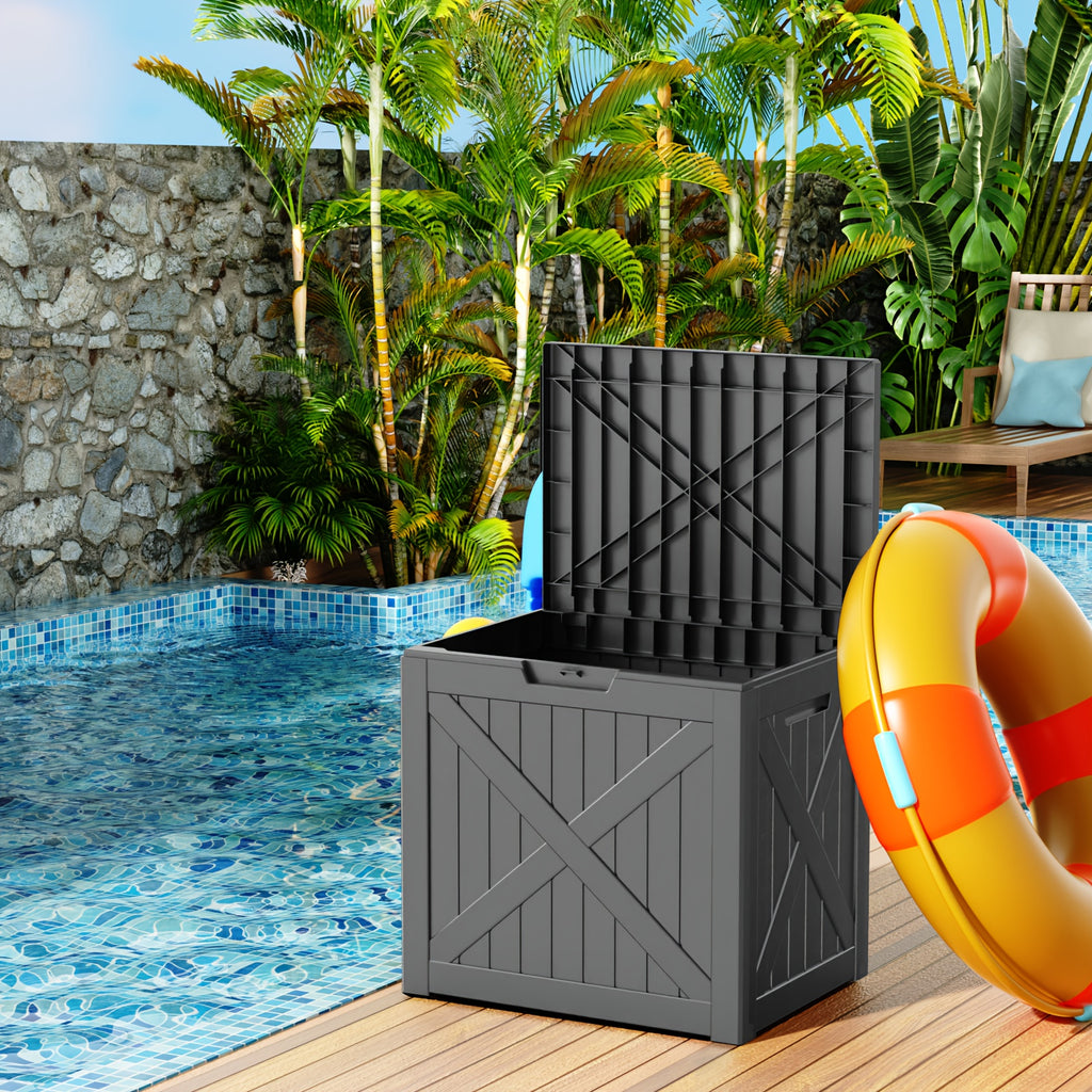 X-Sturdy 35 Gallon Large Resin Outdoor Storage Box, Weatherproof, UV Resistant - Heavy Duty Deck Box for Patio Furniture, Pool Tools, Outdoor Tools And Gardening Tools. Lockable, Perfect Holiday Gift for Halloween, Christmas, Thanksgiving, Box